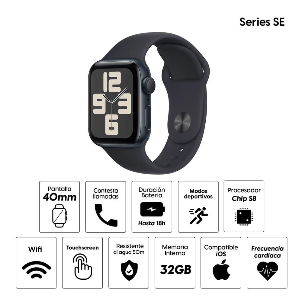 Imagen 2 del producto Apple Watch SE GPS, 40mm, negro (reempacado)