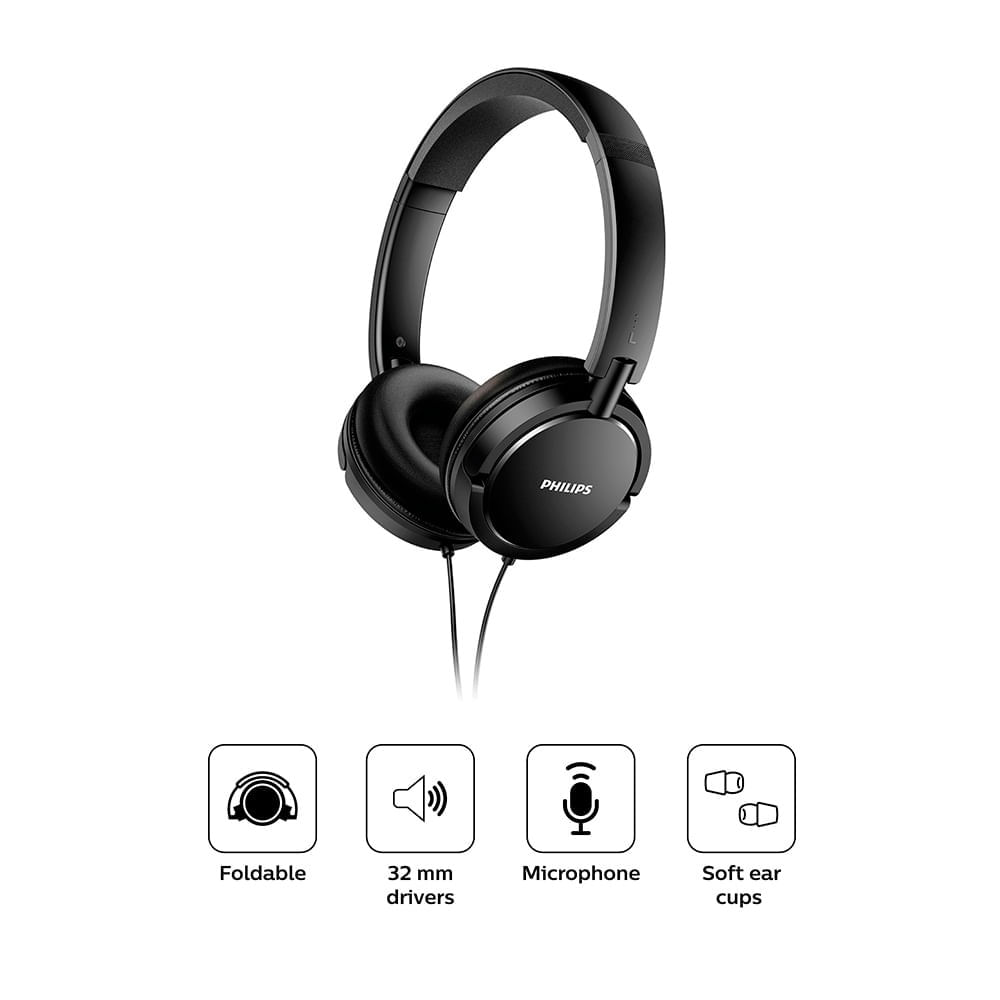 Imagen 2 del producto Audífonos on ear con micrófono Philips SHL5005 almohadillas acolchadas, conector 3.5 mm, control de música y llamadas, negro (reempacado)