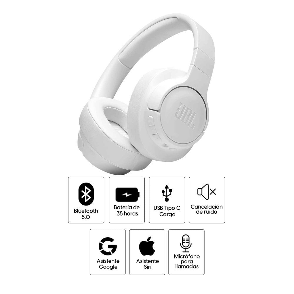 Imagen 2 del producto Audífonos con cancelación de ruido JBL Tune 760NC micrófono, máx. 35 horas, control de música y llamadas, blanco (reempacado)