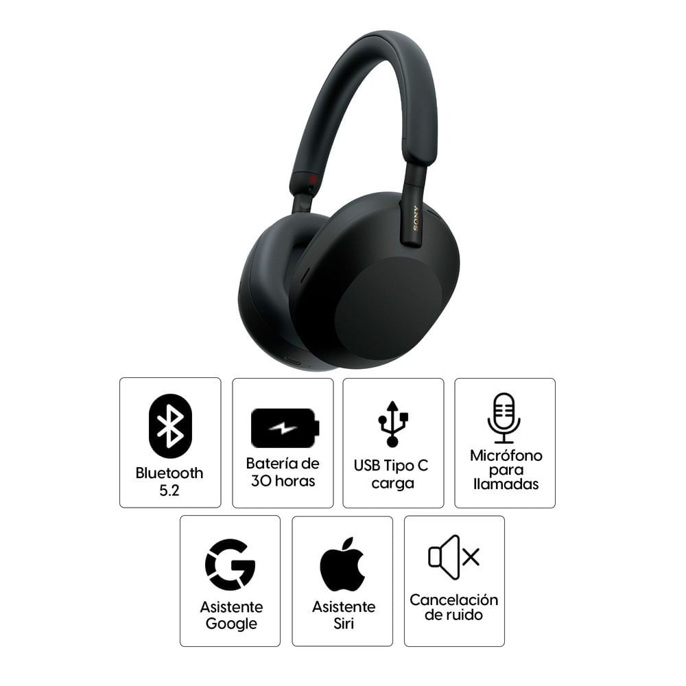 Imagen 2 del producto Audífonos con cancelación de ruido Sony WH-1000XM5 micrófono, máx. 30 horas, control de música y llamadas, negro (reempacado)