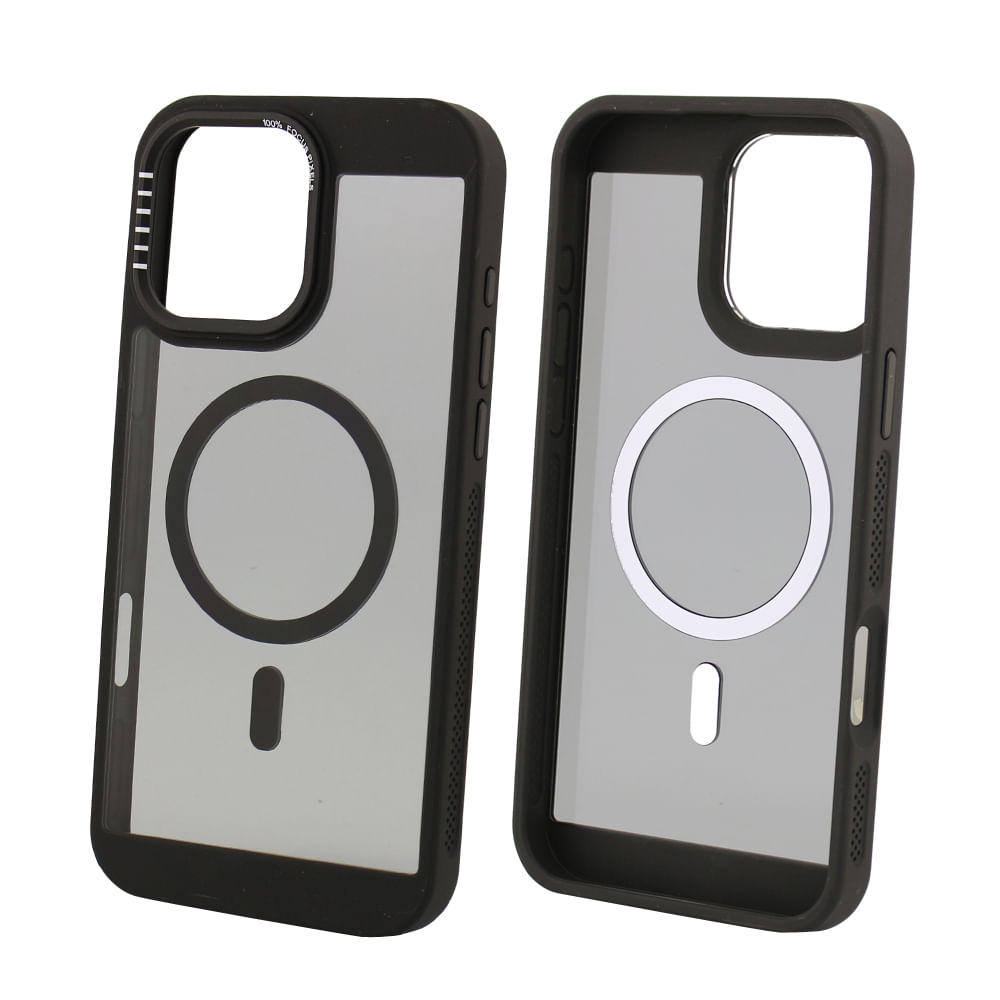 Case para iPhone 16 Pro Max con MagSafe para carga inalámbrica, rígido, mate traslúcido negro