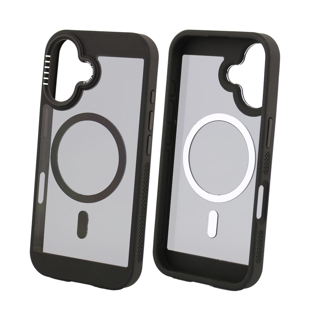 Case para iPhone 16 con MagSafe para carga inalámbrica, rígido, mate traslúcido negro