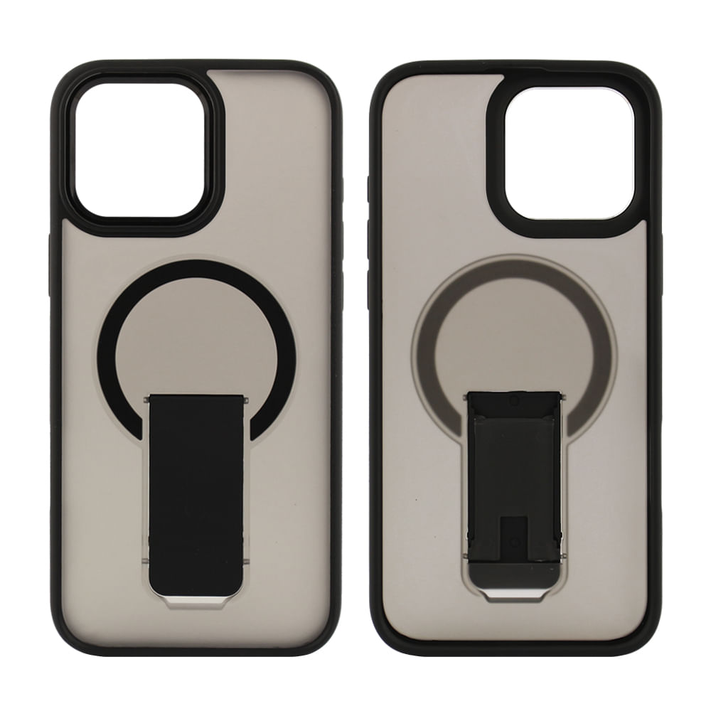 Case para iPhone 16 Pro Max con Magsafe para carga inalámbrica con soporte, rígido, mate traslúcido negro