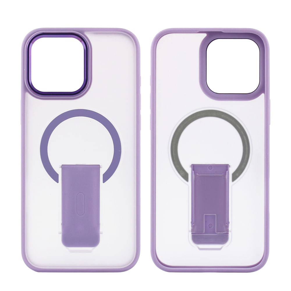 Case para iPhone 16 Pro Max con Magsafe para carga inalámbrica con soporte, rígido, mate traslúcido morado