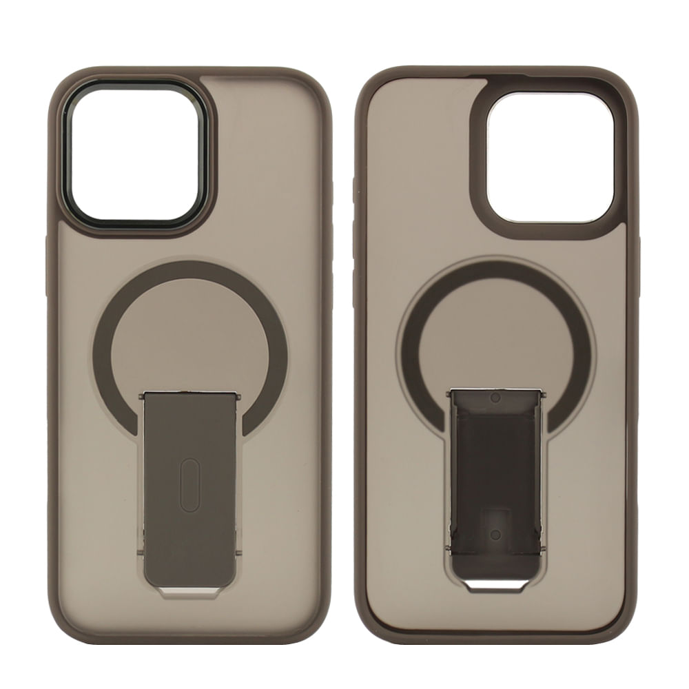 Case para iPhone 16 Pro Max con Magsafe para carga inalámbrica con soporte, rígido, mate traslúcido gris