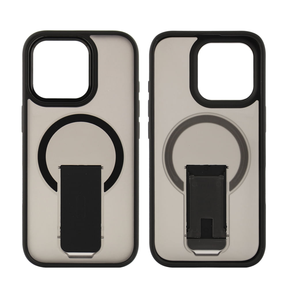 Case para iPhone 16 Pro con Magsafe para carga inalámbrica con soporte, rígido, mate traslúcido negro