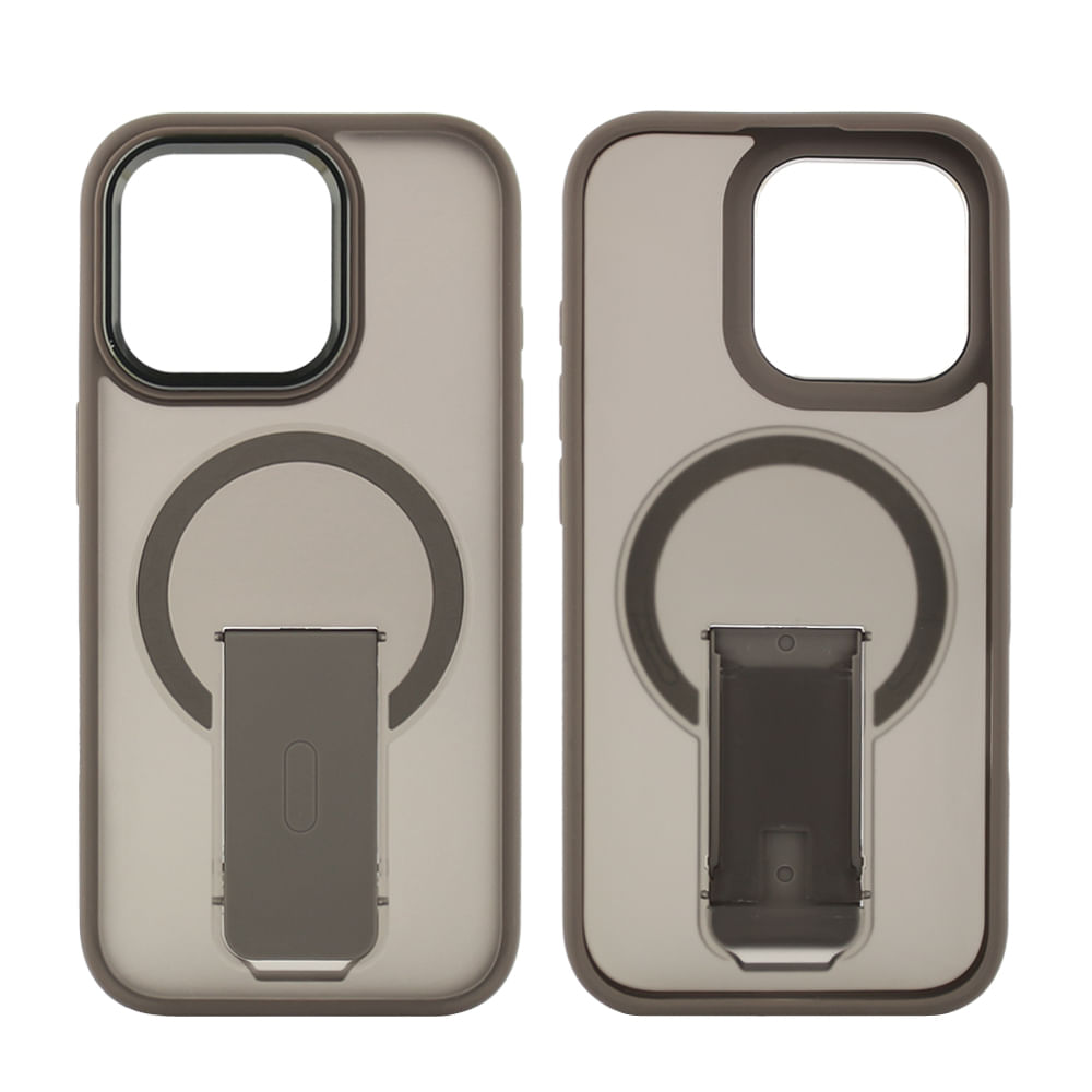 Case para iPhone 16 Pro con Magsafe para carga inalámbrica con soporte, rígido, mate traslúcido gris