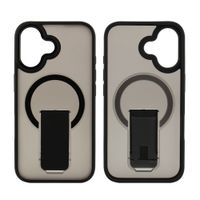 Case para iPhone 16 con Magsafe para carga inalámbrica con soporte, rígido, mate traslúcido negro