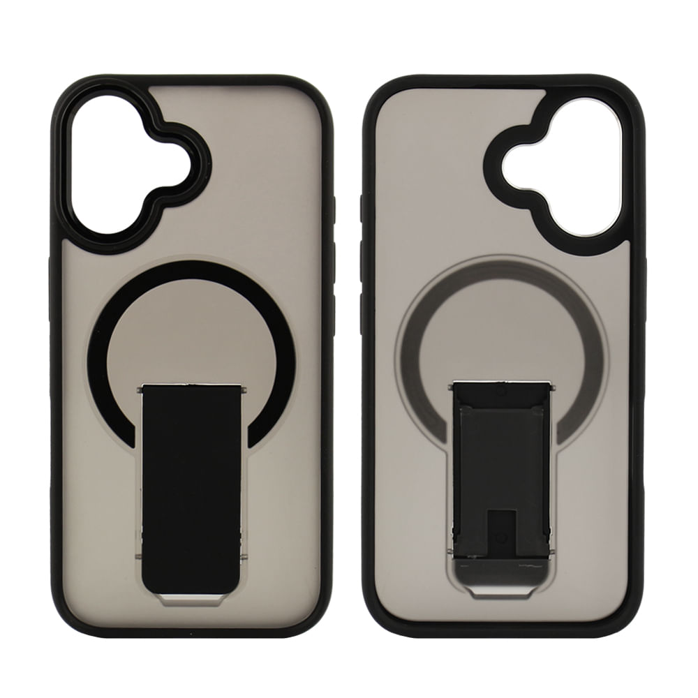 Case para iPhone 16 con Magsafe para carga inalámbrica con soporte, rígido, mate traslúcido negro