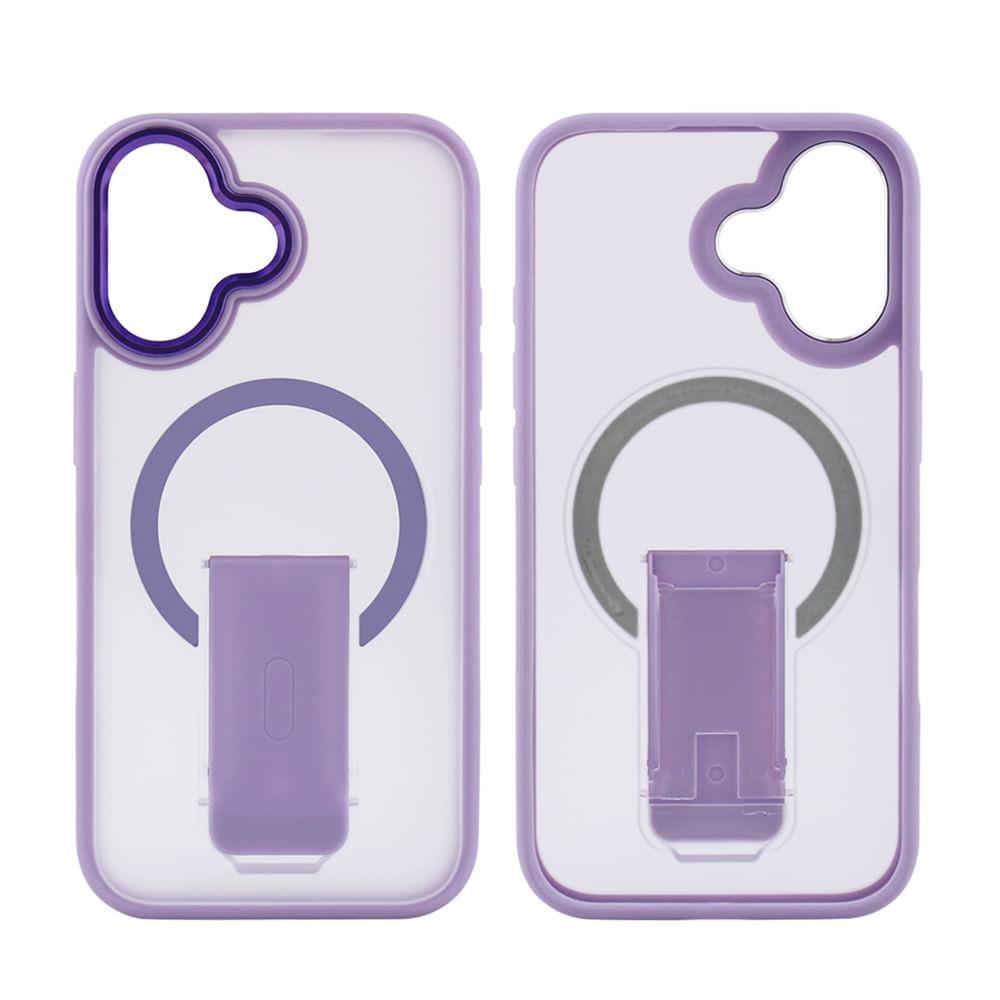 Case para iPhone 16 con Magsafe para carga inalámbrica con soporte, rígido, mate traslúcido morado