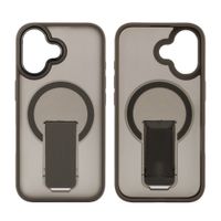 Case para iPhone 16 con Magsafe para carga inalámbrica con soporte, rígido, mate traslúcido gris