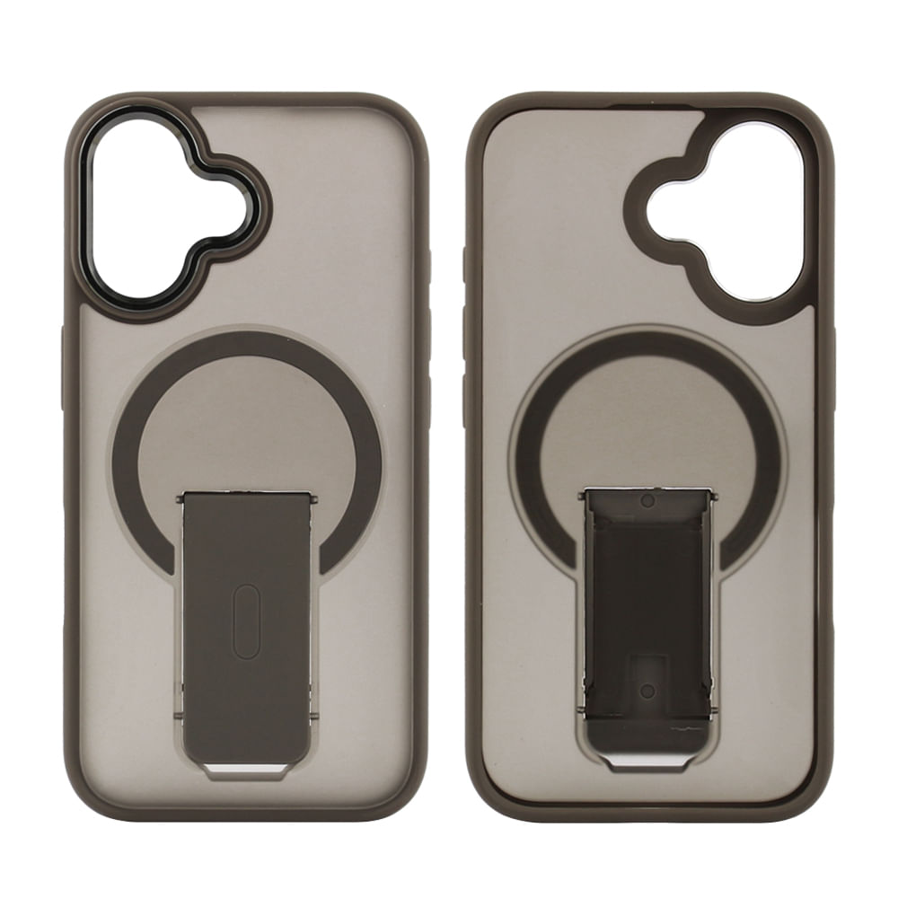 Case para iPhone 16 con Magsafe para carga inalámbrica con soporte, rígido, mate traslúcido gris