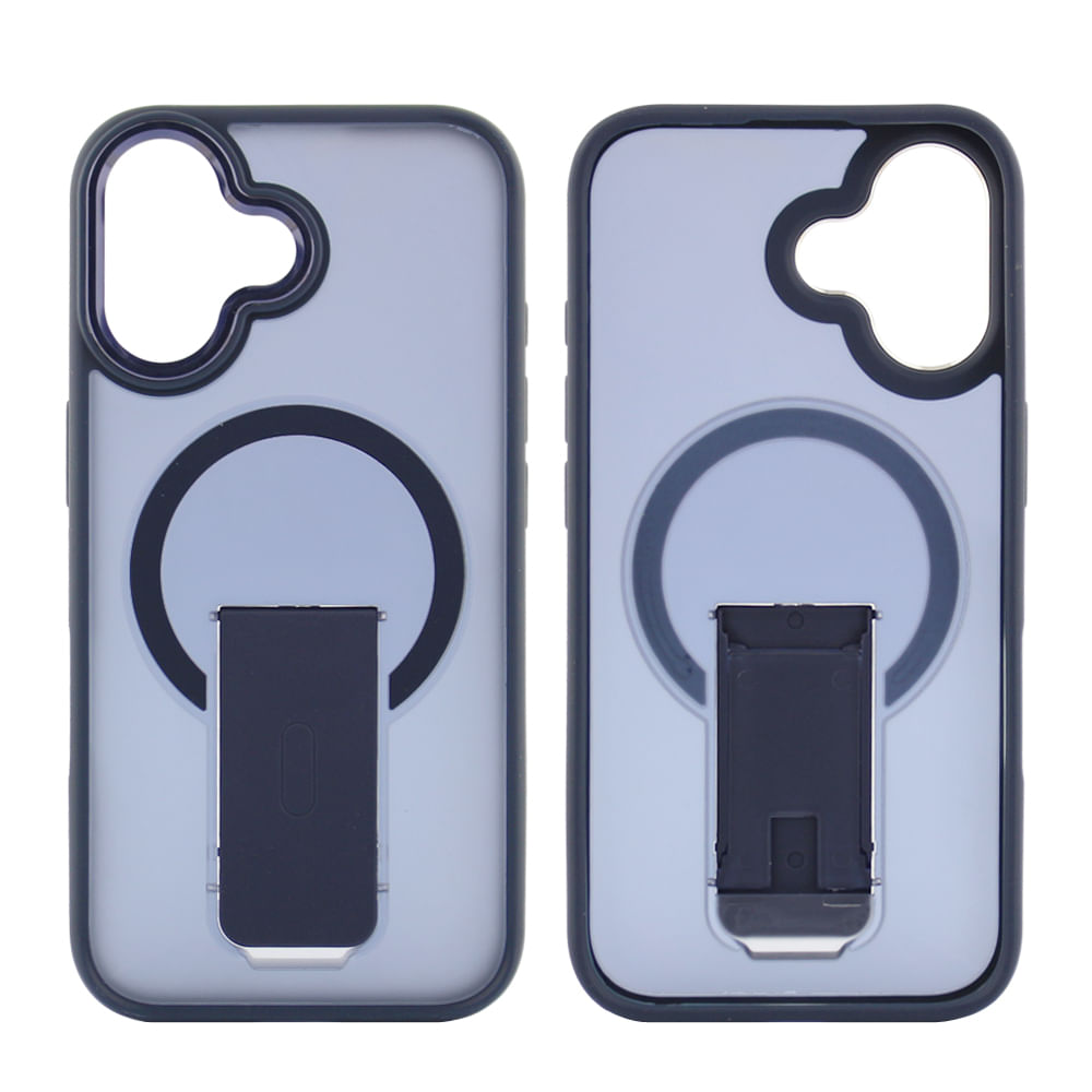 Case para iPhone 16 con Magsafe para carga inalámbrica con soporte, rígido, mate traslúcido azul