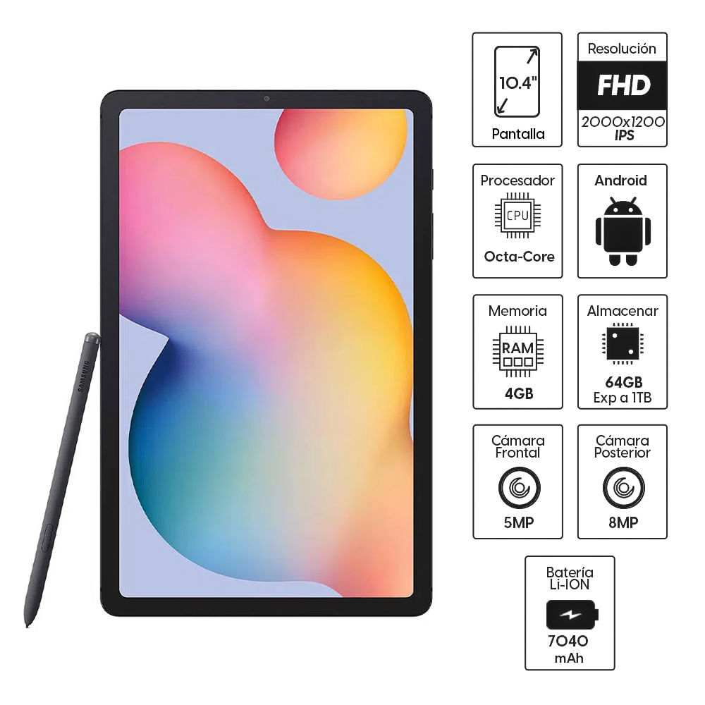 Imagen 2 del producto Reacondicionado: Tablet Samsung Tab S6 Lite 10.4"" 64GB, 4GB RAM, cámara principal 8MP y frontal 5MP, 7040 mAh, negro