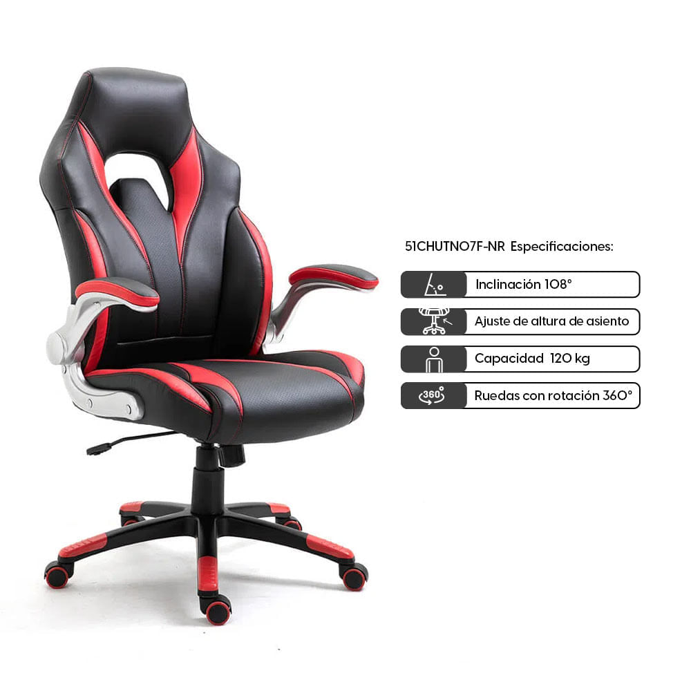 Imagen 2 del producto Silla gamer Office Space Grand Prix gas lift clase 2, tapiz cuero pu, inclinación 90 - 108°, negro y rojo (reempacado)