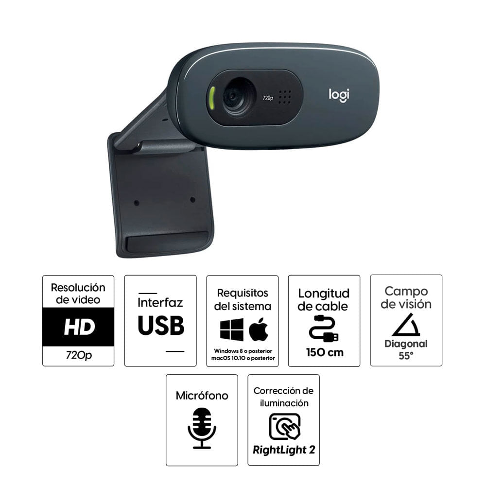 Imagen 2 del producto Cámara web Logitech C270 HD 720p, conexión USB, micrófono integrado (reempacado)