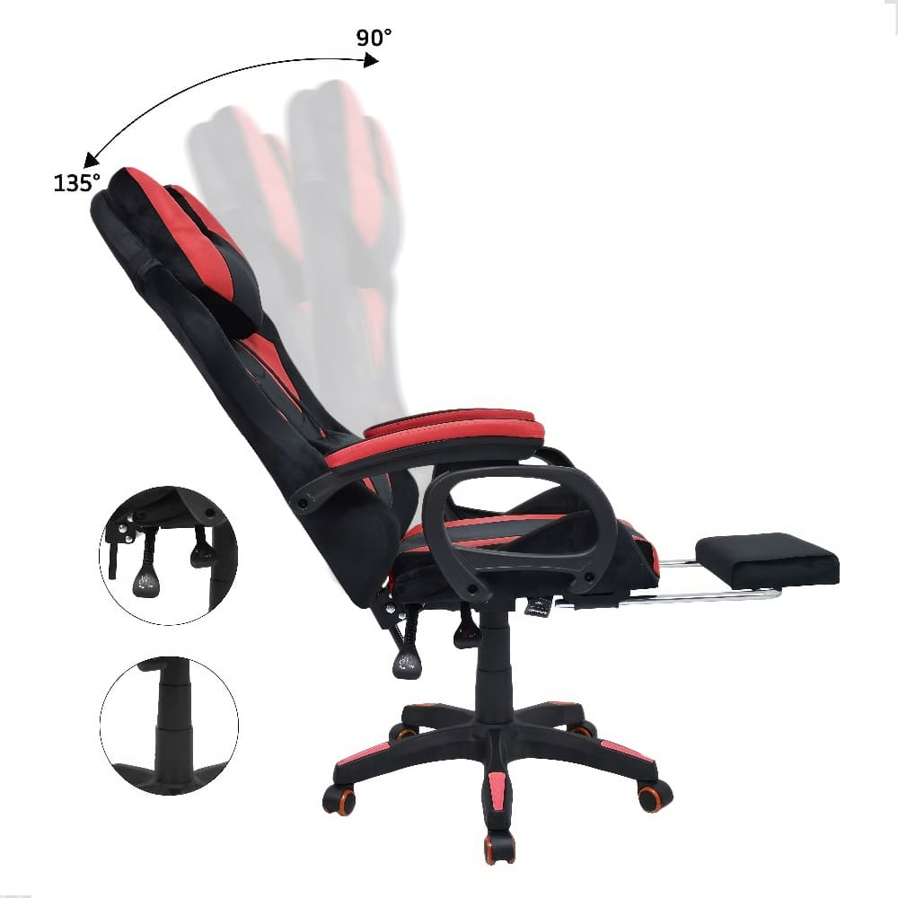Imagen 2 del producto Silla gamer Extingtion Sapp, reclinable 135°, reposapiés, cojines lumbar y cervical, rojo