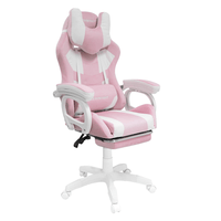 Silla gamer Extingtion Sapp ergonómica 135°, reposapiés cojines cervical, lumbar tapiz cuerina, gamuza rosado