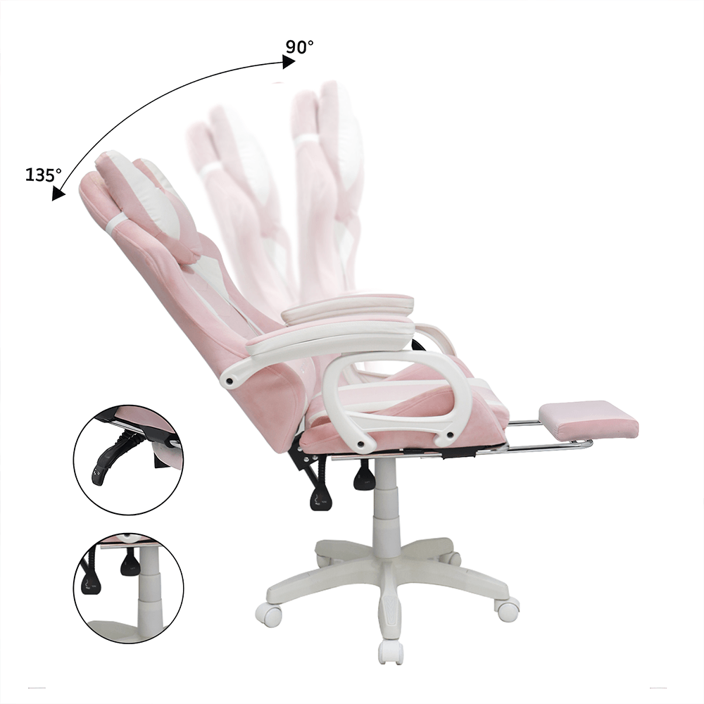 Imagen 2 del producto Silla gamer Extingtion Sapp ergonómica 135°, reposapiés cojines cervical, lumbar tapiz cuerina, gamuza rosado
