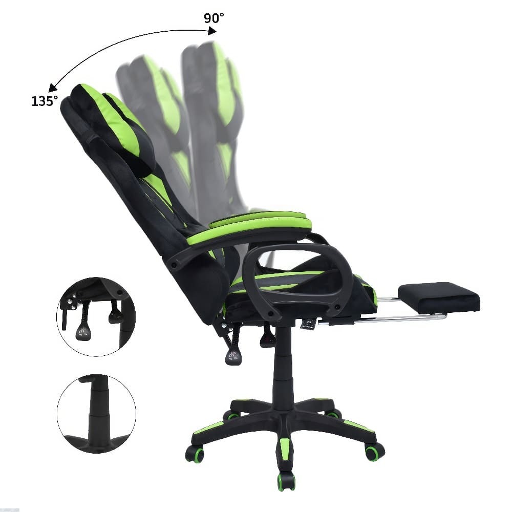 Imagen 2 del producto Silla gamer Extingtion Sapp, reclinable 135°, reposapiés, cojines lumbar y cervical, verde