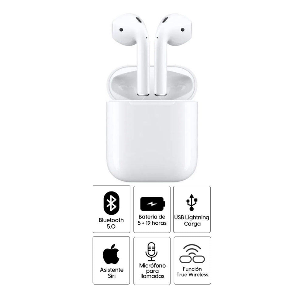 Imagen 2 del producto Audífonos bluetooth True Wireless Apple Airpods 2da generación duración máx. 5 horas, controles táctil, blanco (reempacado)