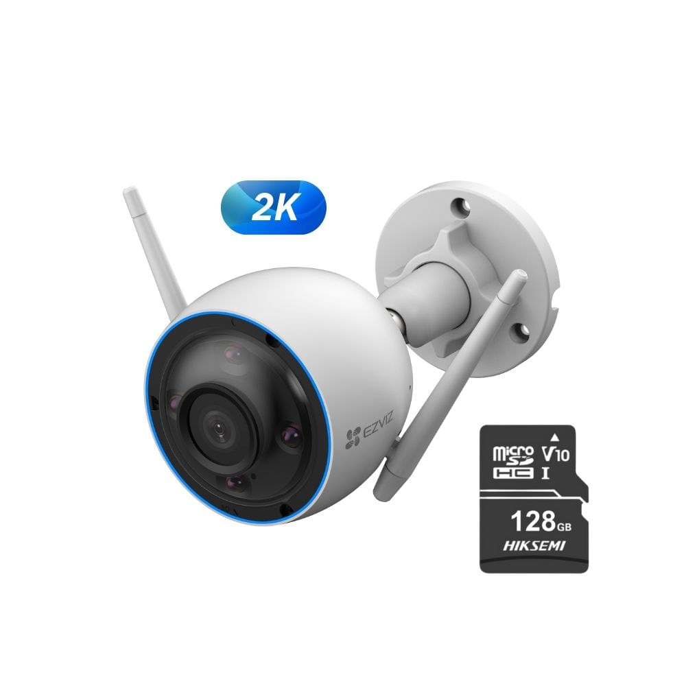 Imagen 2 del producto Cámara de seguridad Ezviz para exterior H3 2K + Micro SD 128gb - Blanco