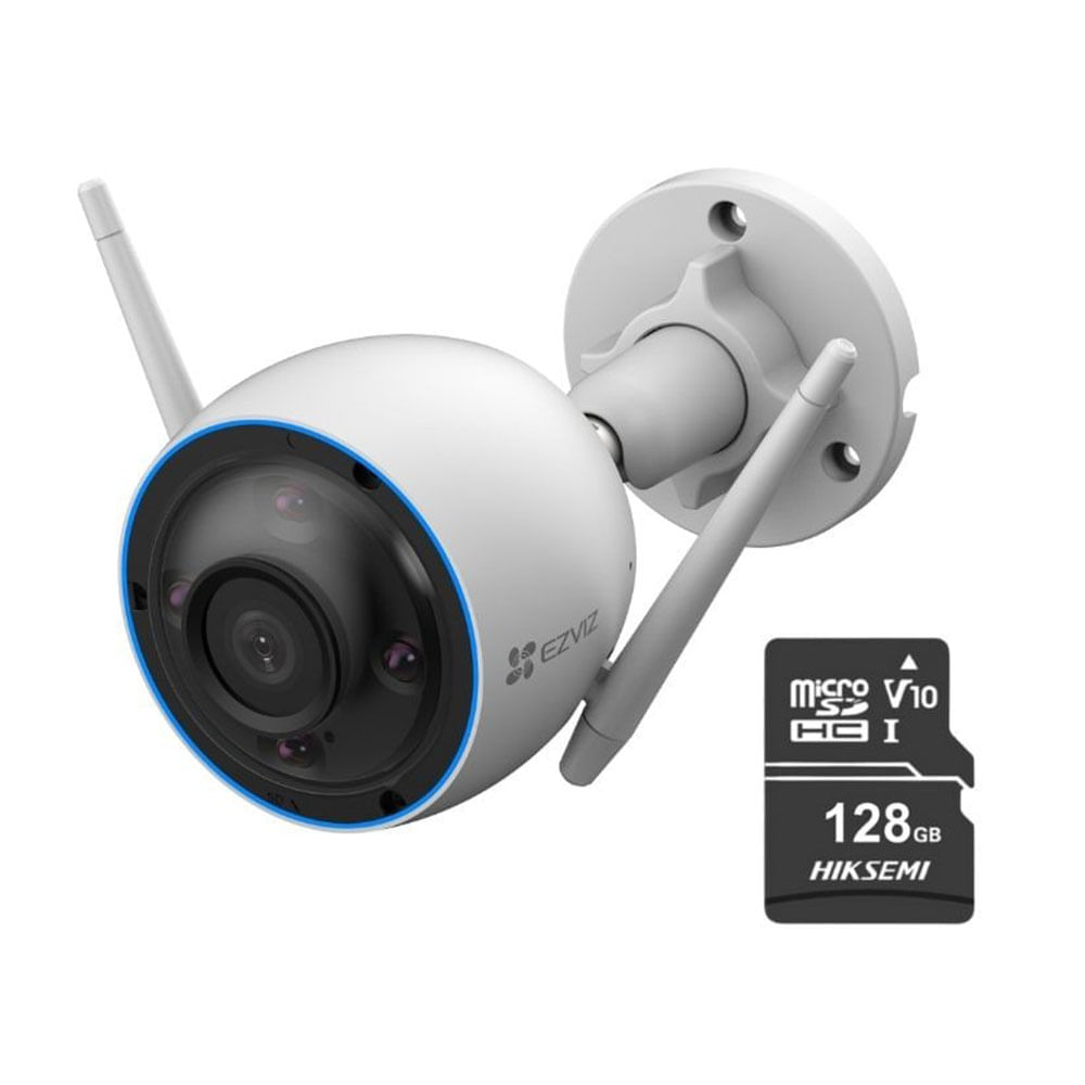 Imagen 1 del producto Cámara de seguridad Ezviz para exterior H3 2K + Micro SD 128gb - Blanco