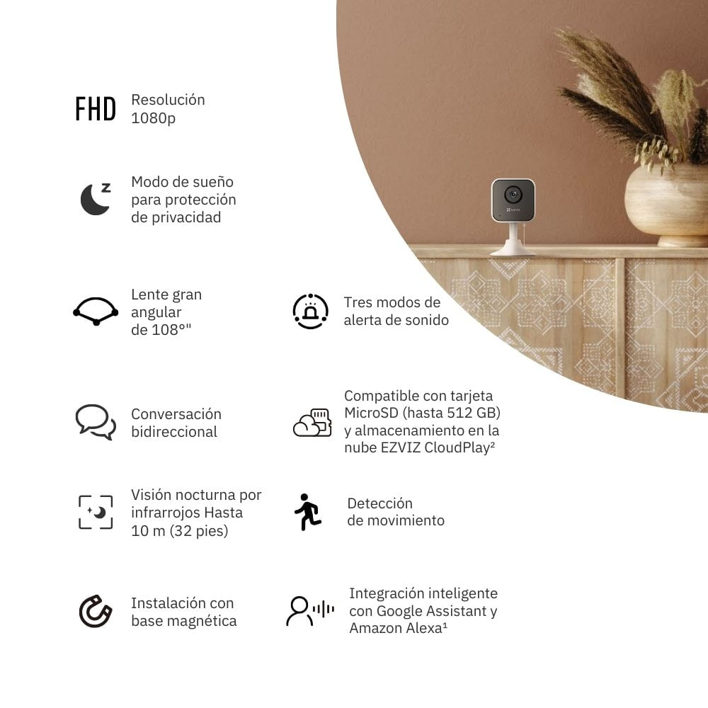 Imagen 2 del producto Cámara De Seguridad Ezviz H1C Full HD + Micro SD 128gb - Blanco