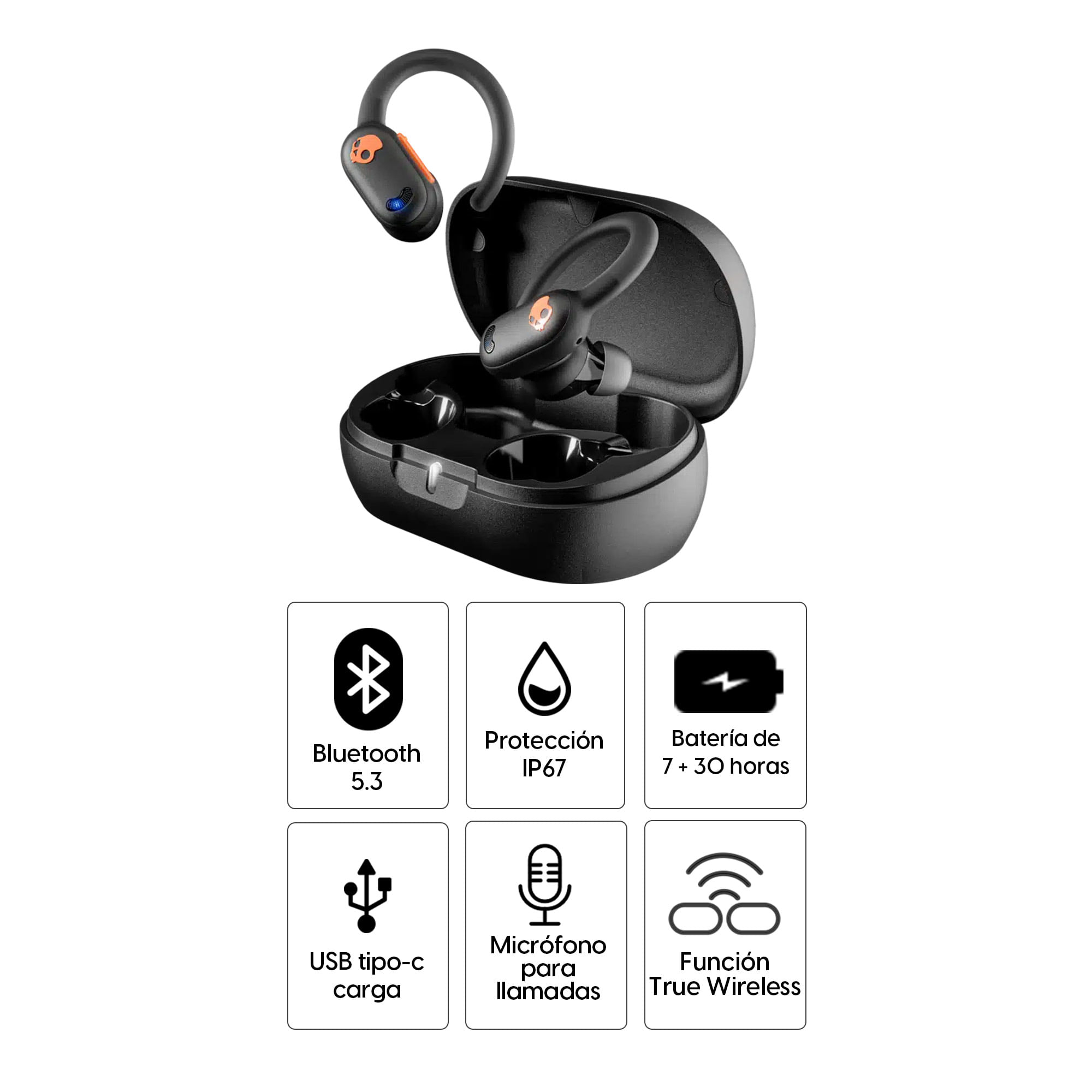 Imagen 2 del producto Audífonos bluetooth True Wireless Skullcandy Push ANC Active cancelación de ruido, resistente IP67, duración máx. 37 horas con estuche