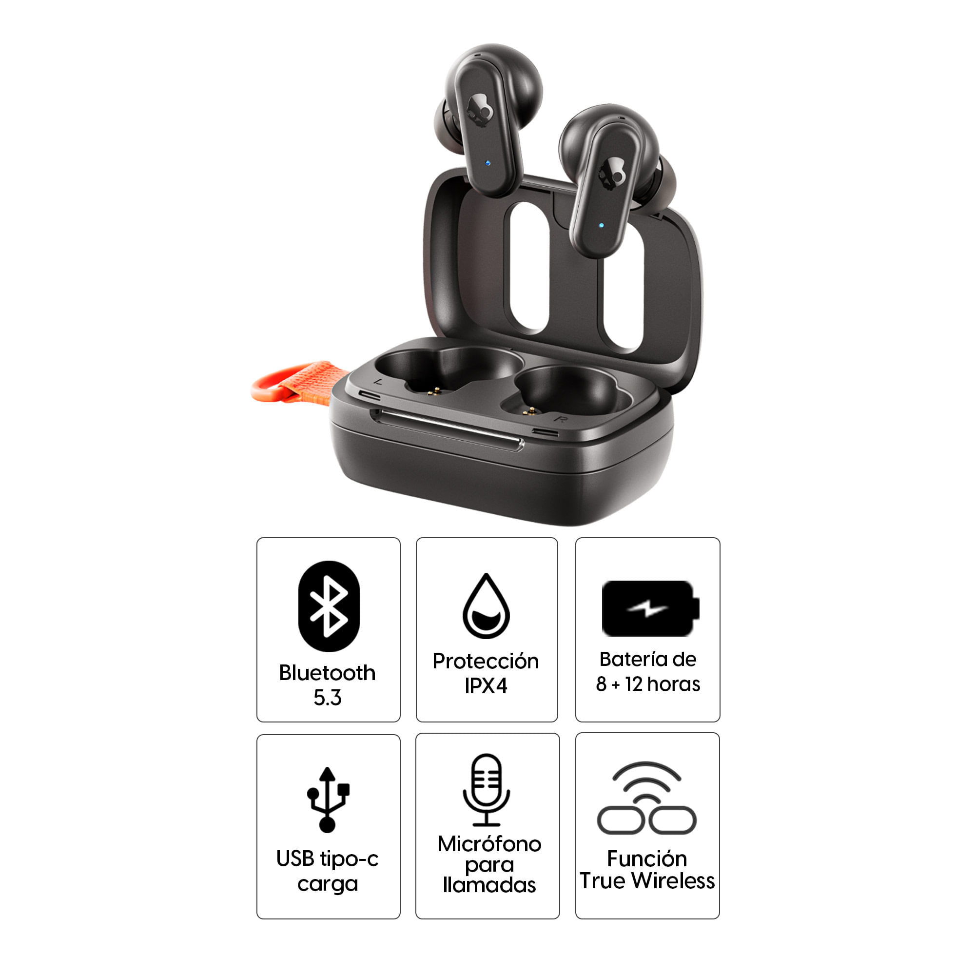 Imagen 2 del producto Audífonos bluetooth True Wireless Skullcandy Dime 3 resistente al agua IPX4, duración máx. 8 horas, control de música y llamadas, negro