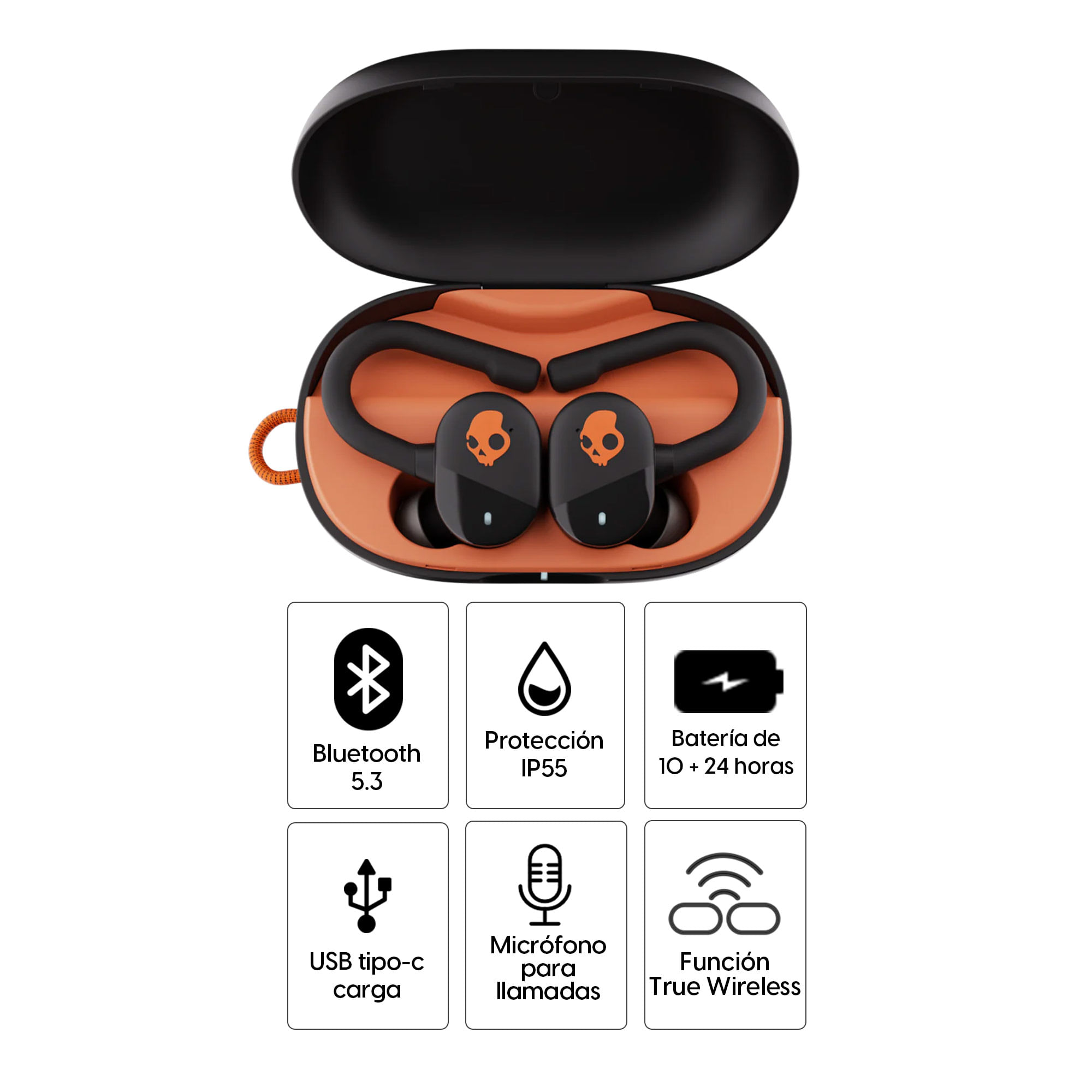 Imagen 2 del producto Audífonos bluetooth True Wireless Skullcandy Push Play Active resistente IP55, duración máx. 34 horas con estuche de carga, control de llamadas, negro