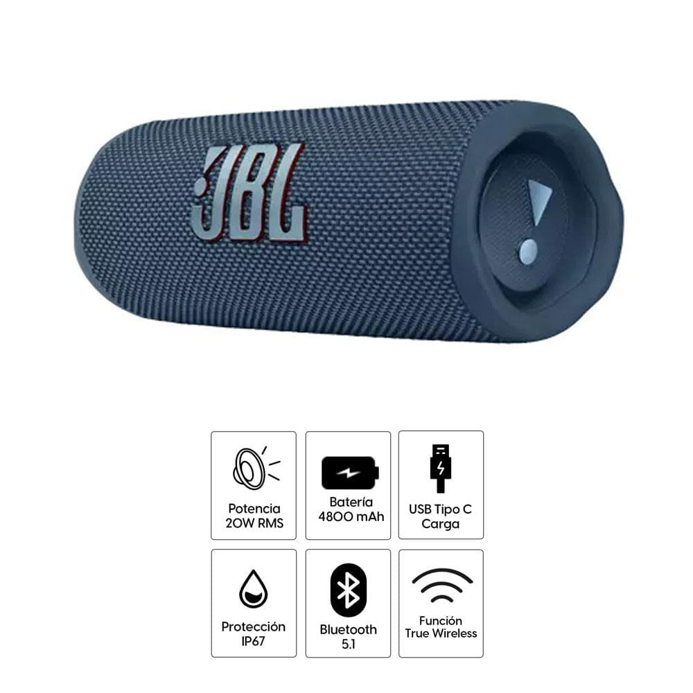 Imagen 2 del producto Parlante bluetooth JBL Flip 6 party boost, potencia 20W, resistente al agua IP67, hasta 12 horas de reproducción, azul (reempacado)