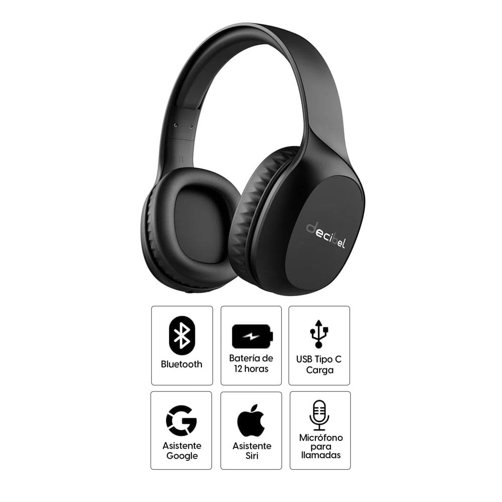 Imagen 2 del producto Audífonos bluetooth on ear Decibel Tempo micrófono integrado, máx. 12 horas, asistente de voz, negro (reempacado)