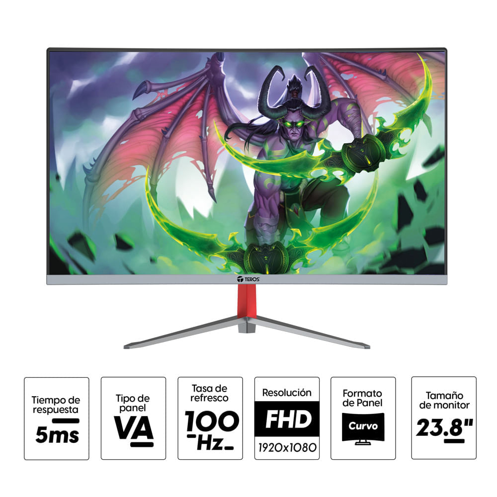 Imagen 2 del producto Monitor gamer curvo 23.8"" Teros TE-2401S Panel VA, FHD (1920x1080), 100Hz, 5ms, entradas HDMI/VGA, FreeSync (reempacado)