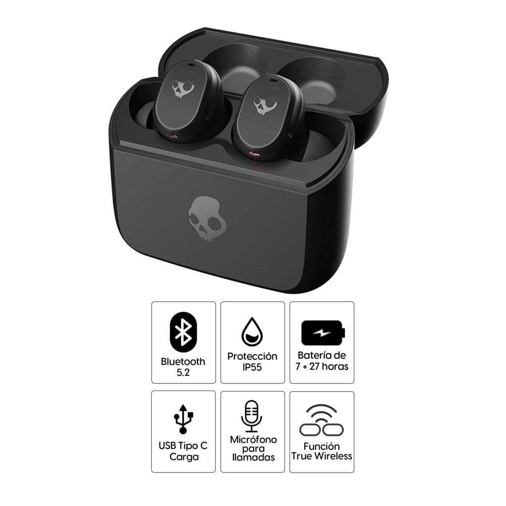 Imagen 2 del producto Audífonos bluetooth True Wireless Skullcandy Mod resistente al agua IP55, duración máx. 7 horas, control música y llamadas, negro (reempacado)