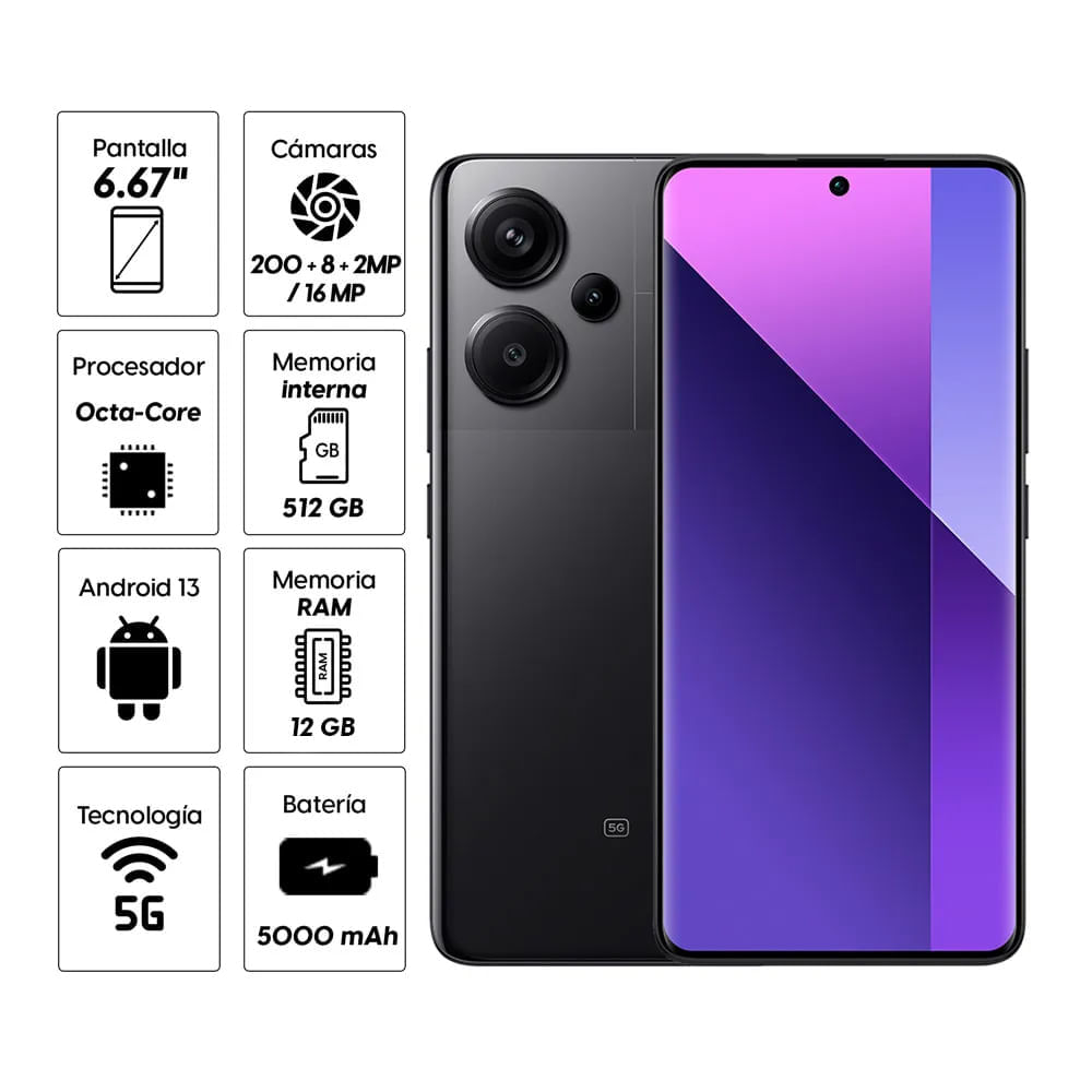 Imagen 2 del producto Reacondicionado: Celular Xiaomi Redmi Note 13 Pro+ 5G 512GB, 16GB RAM, cámara trasera 200MP y frontal 16MP, 6.67"", negro