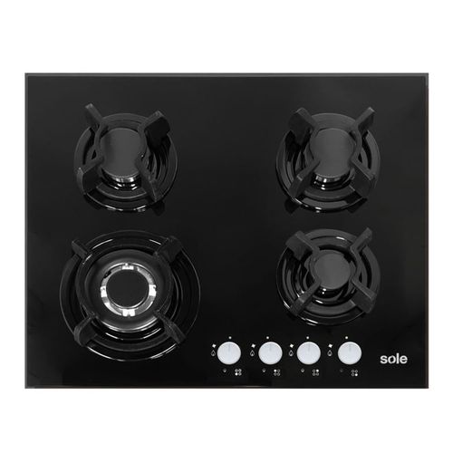 Encimera Sole Vidrio templado 60cm, 4 quemadores, negro S-SOLCO034