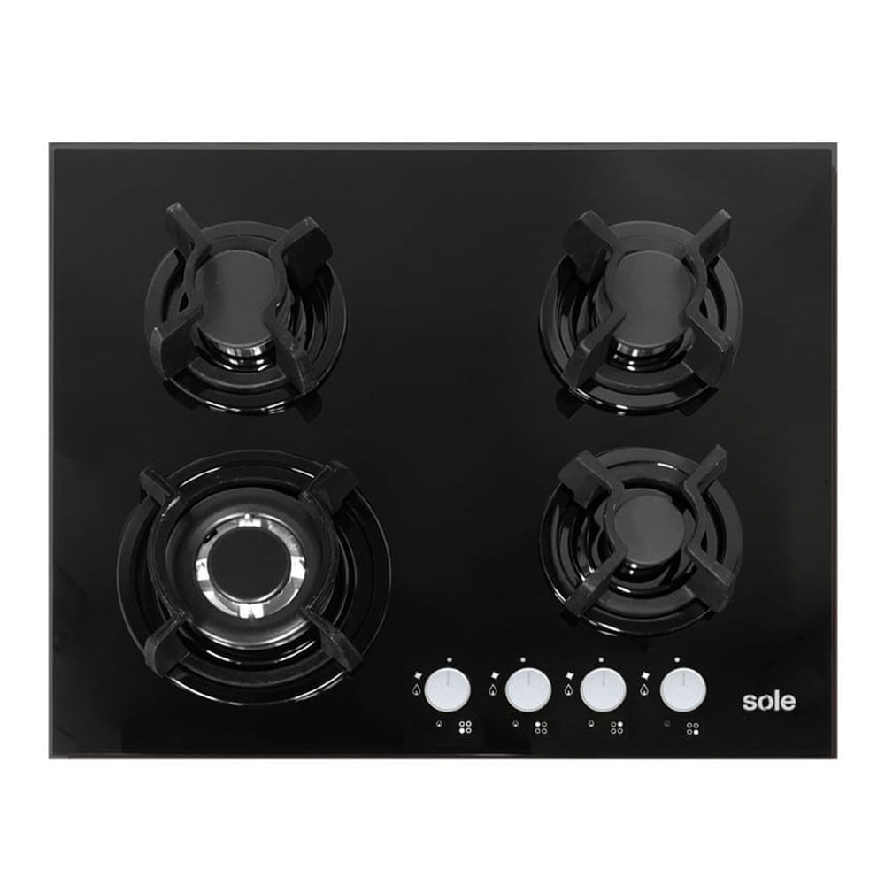 Encimera Sole Vidrio templado 60cm, 4 quemadores, negro S-SOLCO034
