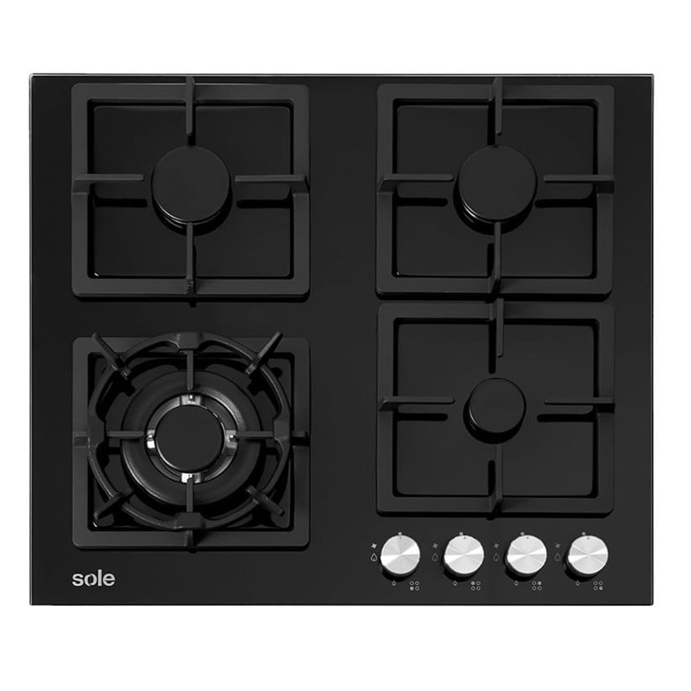 Encimera Sole Vidrio templado 59cm, 4 quemadores, negro S-SOLCO040