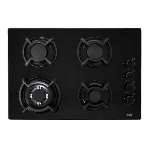 Encimera sole Vidrio templado 65cm, 4 quemadores, negro S-SOLCO047V3