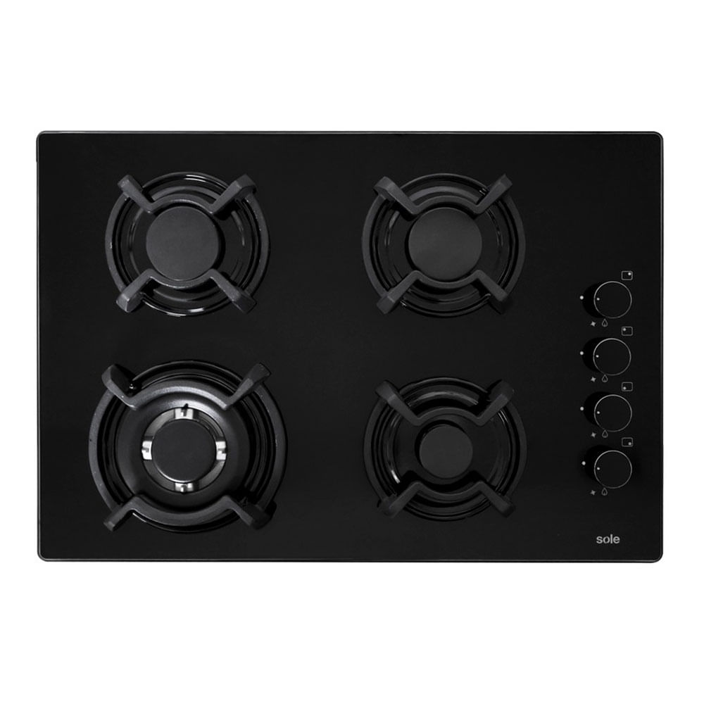 Encimera sole Vidrio templado 65cm, 4 quemadores, negro S-SOLCO047V3