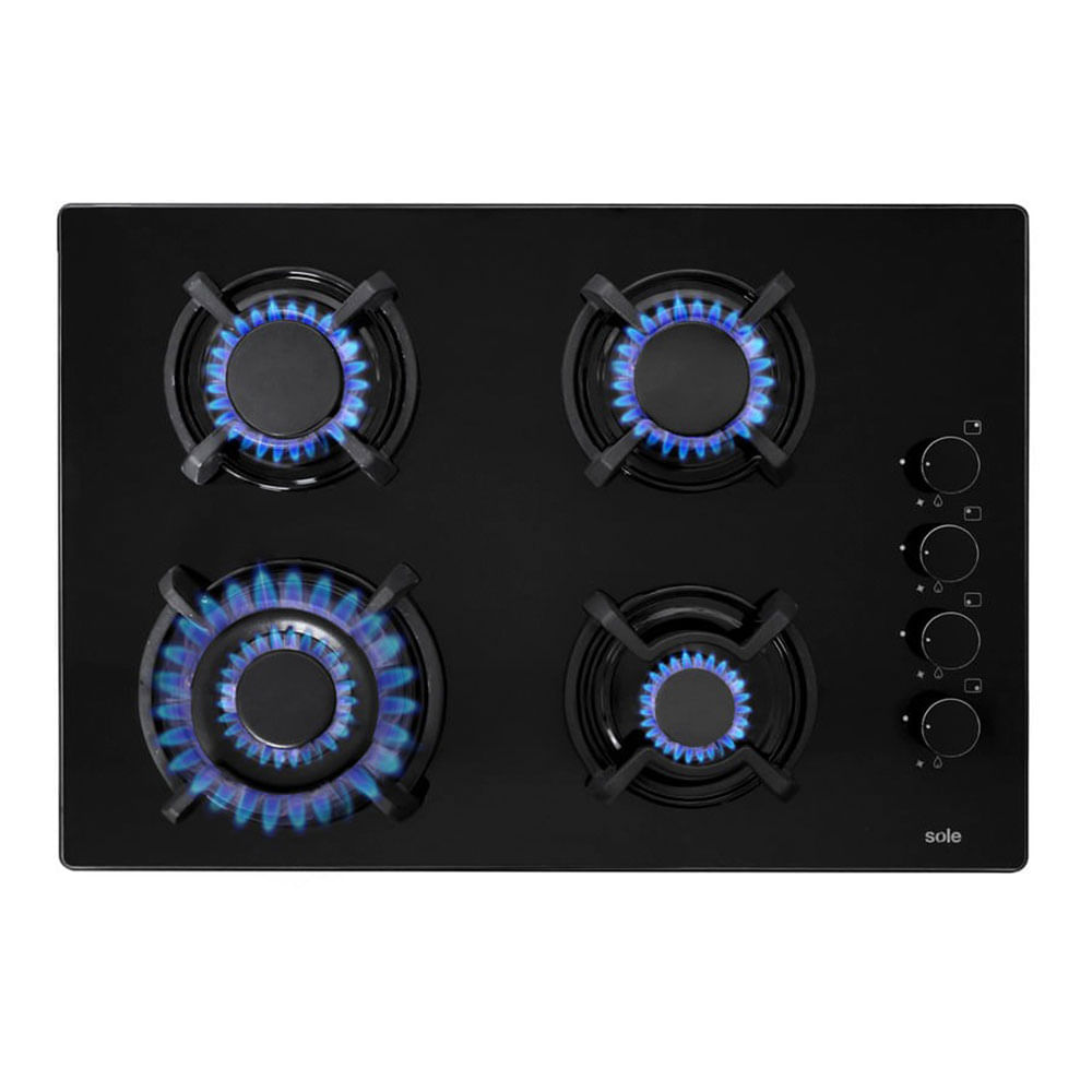 Imagen 2 del producto Encimera sole Vidrio templado 65cm, 4 quemadores, negro S-SOLCO047V3