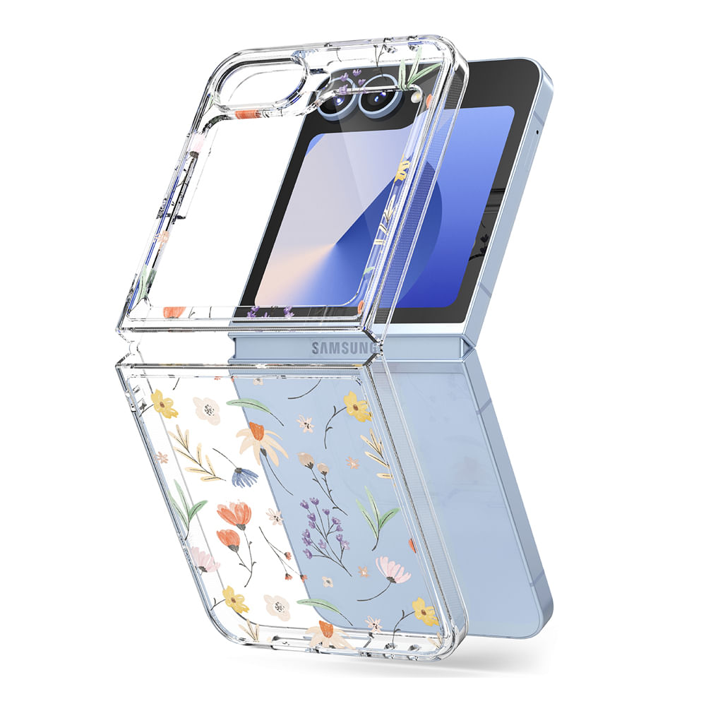 Case para Samsung Galaxy Z Flip 6, anti golpes, flexible, trasparente con flores