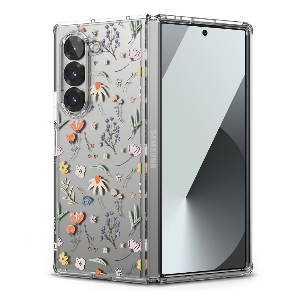 Case para Samsung Galaxy Z Fold 6, anti golpes, flexible, trasparente con flores