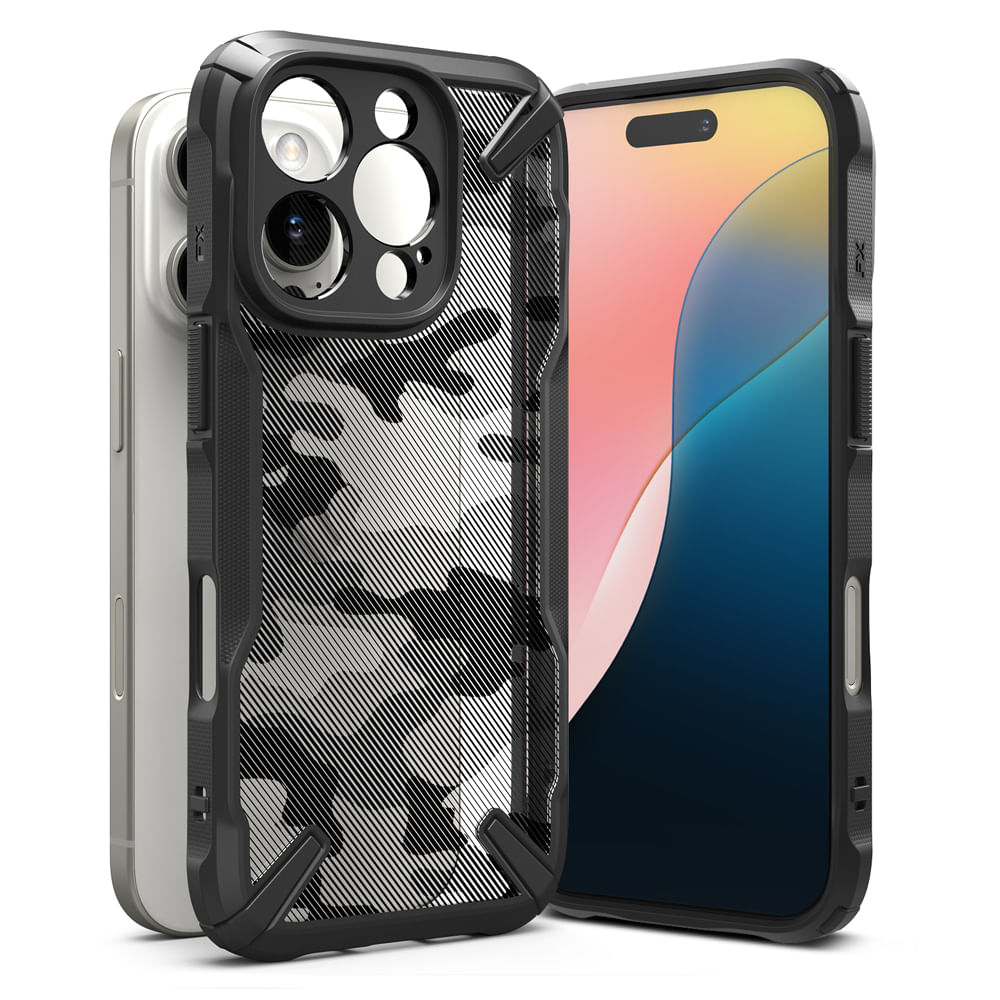 Case para iPhone 16 Pro Max, fusion X, anti golpes, rígido, camuflaje negro