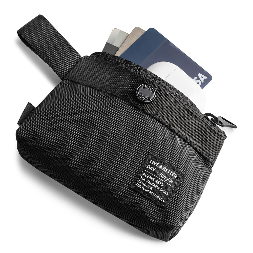 Imagen 1 del producto Estuche organizador Ringke Mini Pouch 2-WAY Bag compacto multiuso para AirPods, auriculares, USB, llaves y accesorios pequeños, negro