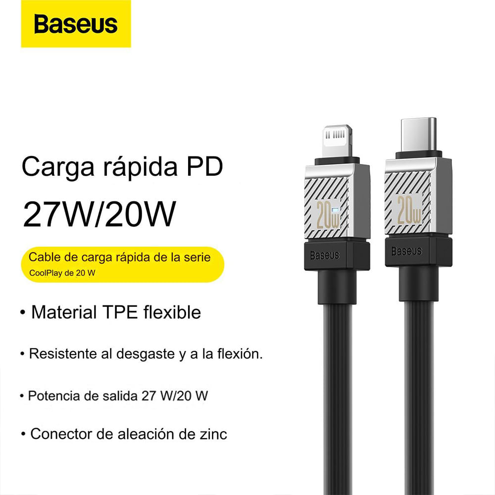 Imagen 2 del producto Cable Lightning a Tipo C, 20W, 1M, Carga Rápida, Silicon, negro