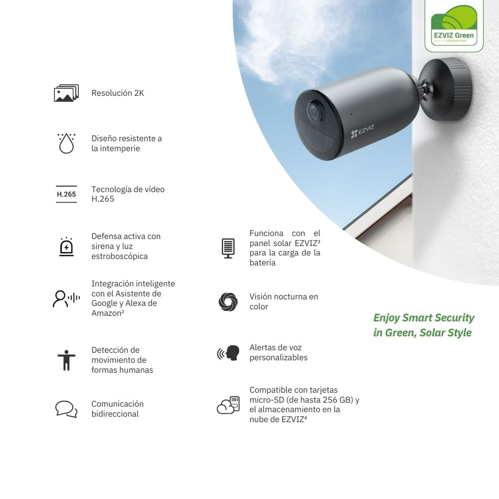 Imagen 2 del producto Cámara de seguridad Ezviz para exterior EB3 2K + Micro SD 64gb - Negro