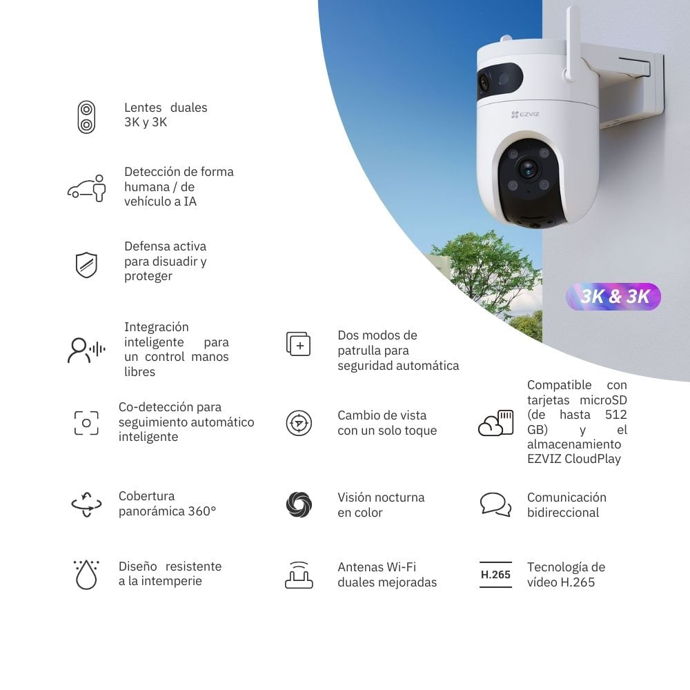 Imagen 2 del producto Cámara de seguridad Ezviz para exterior H9C Dual 3K + Micro SD 128gb - Blanco
