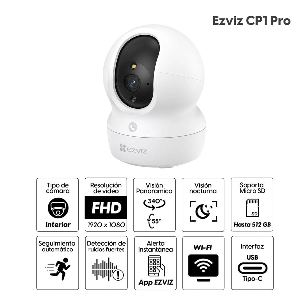 Imagen 2 del producto Cámara de seguridad Ezviz CP1 Pro wifi, interior, 1080P, 360°, visión nocturna color, modo patrullaje